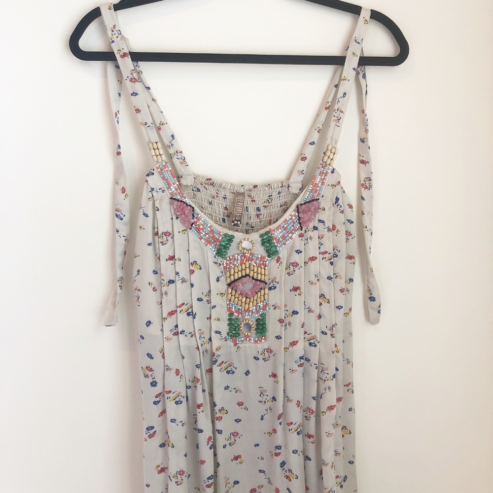 FREE PEOPLE flowy floral top, hand-beaded, Small